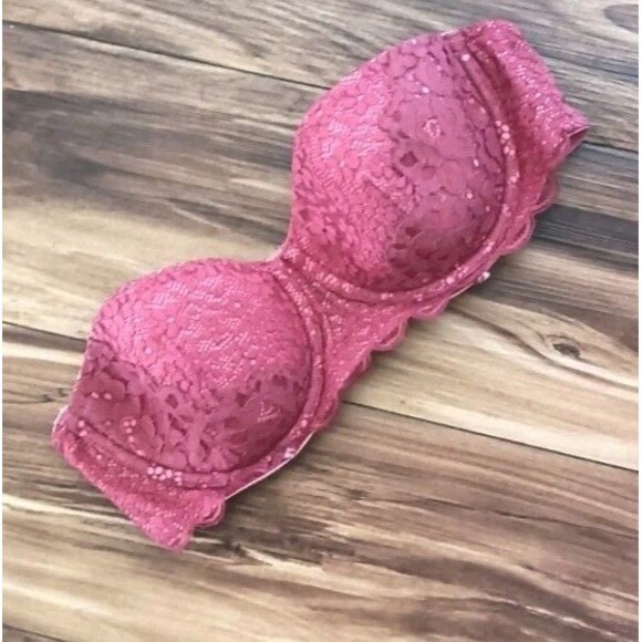 Victoria's Secret Strapless Bra Body By Victoria Rose Pink SZ 34C Lace NO STRAPS - Picture 1 of 7